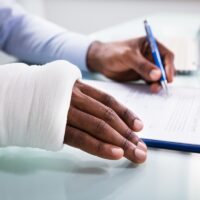 Injured Man Filling Insurance Claim Form